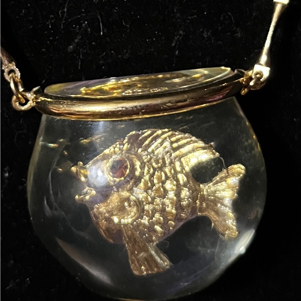 Vtg 50s Rare Castlecliff Lucite Fish Bowl Necklace Jelly Belly Harrice Simmons - Picture 4 of 4